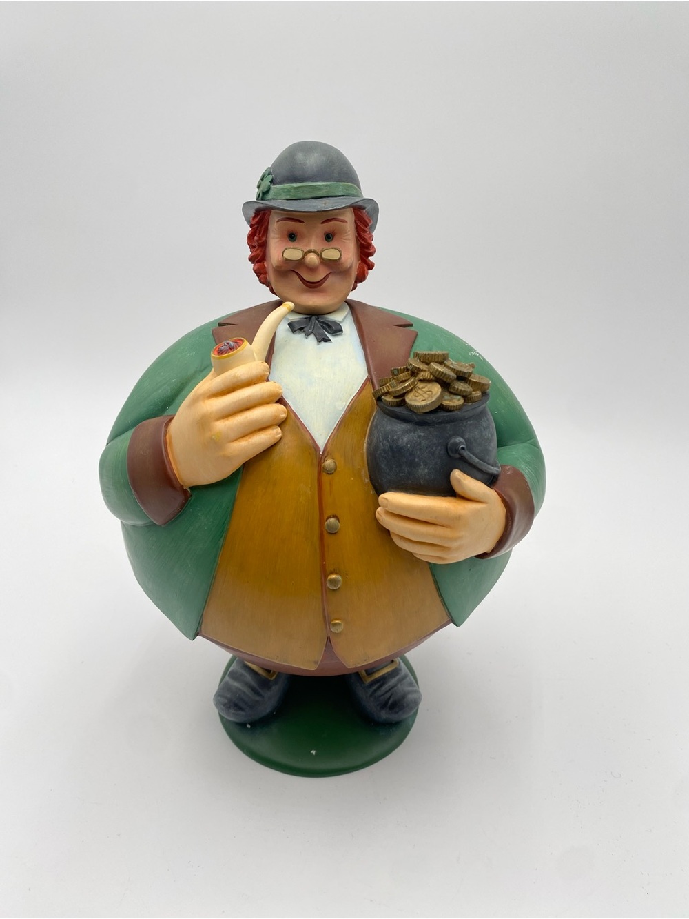 Vintage Celtic A Time to Celebrate Leprechaun Figurine Coin Pot Painted 3D Boxed